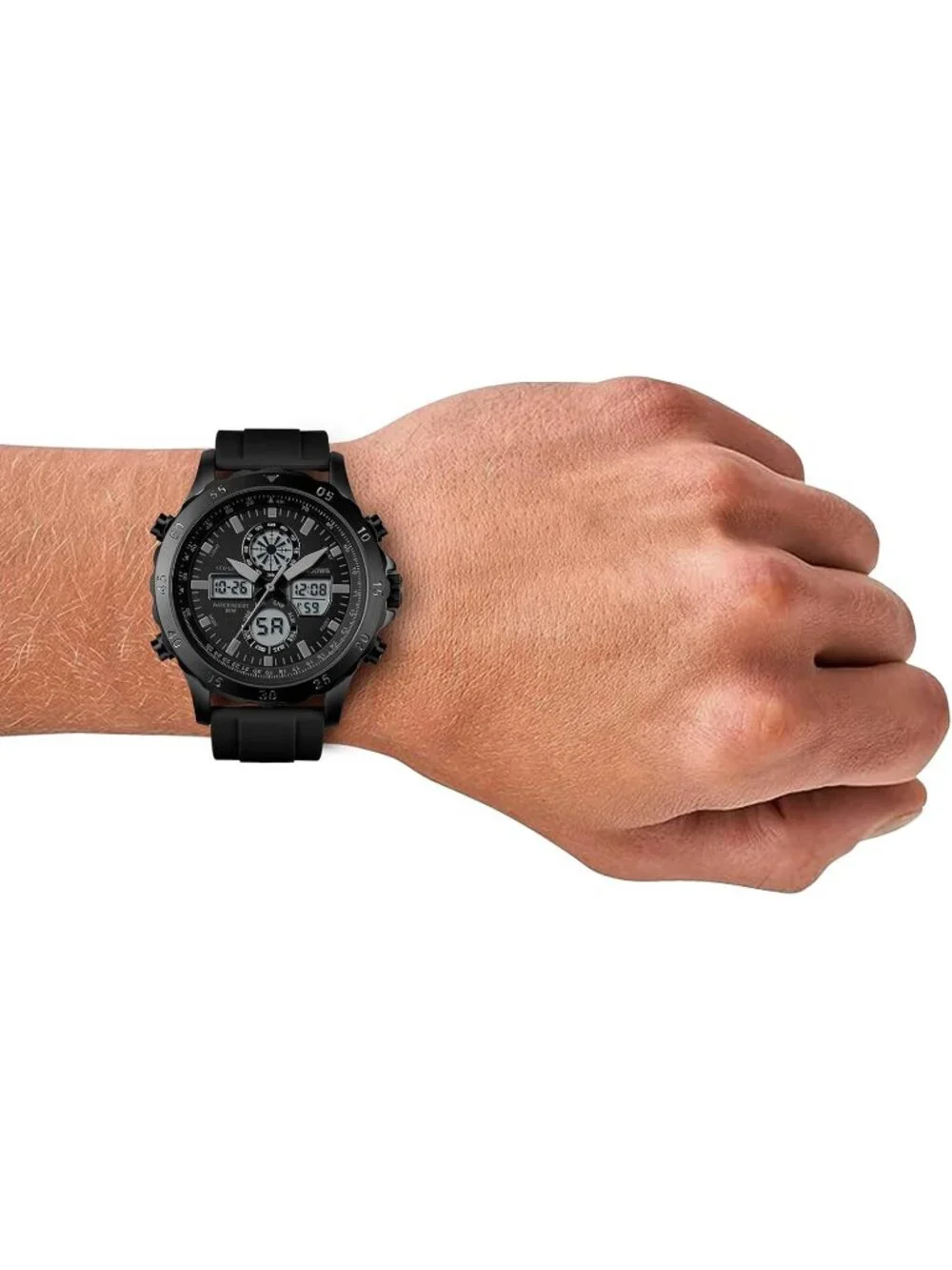 Men's All Black Analog Quartz Waterproof Military Multifunctional Digital Watch